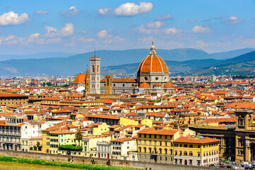 Fototapeta na wymiar It's View from the Michelangelo square on the Historic Centre of Florence, Italy. UNESCO World Heriage.