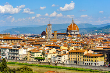 Fototapeta premium It's View from the Michelangelo square on the Historic Centre of Florence, Italy. UNESCO World Heriage.