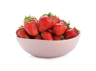 Ripe strawberries in bowl isolated on white