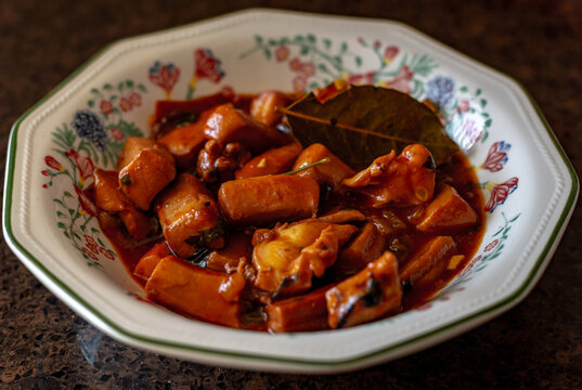 Traditional Canarian cuisine dish potas en salsa