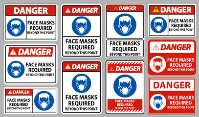 Danger Face Masks Required Beyond This Point Sign Isolate On White Background