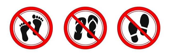 No foot slipper and shoes sign. Red prohibitation signs vector image