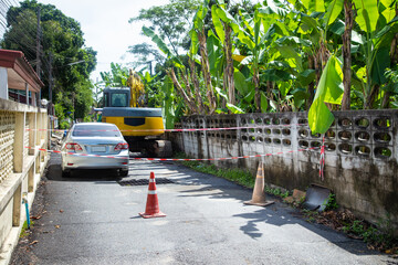 excavator loader machine at demolition construction site
