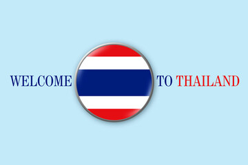 Thailand flag in a circular icon on blue background. Welcome to Thailand. Travels.