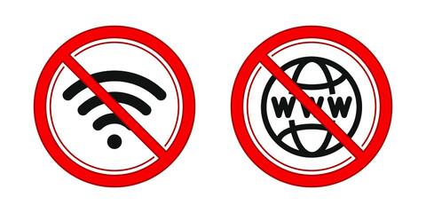 No internet and wifi sign. Prohibitation red signs vector image