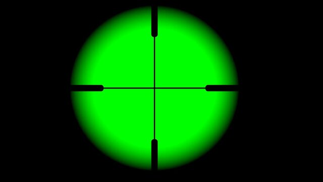 The rifle tracking optical sight is isolated on a green background. Hunting view from a first-person sight on chrome key.
