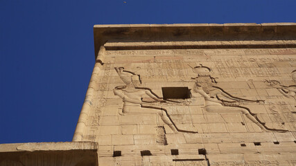 Egypt Philae temple hieroglyphic and god engraved beautiful historic art in Aswan