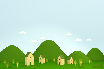 Naklejka premium Countryside city in the mountain landscape scene, 3d illustration.