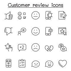 Customer review icons set in thin line style