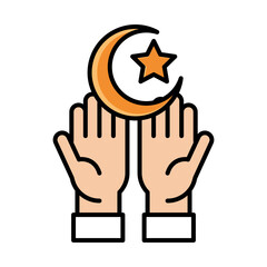 Fototapeta premium hands moon and star eid mubarak islamic religious sacred line and fill icon