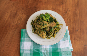 Photo of spicy chicken food with green chili seasoning