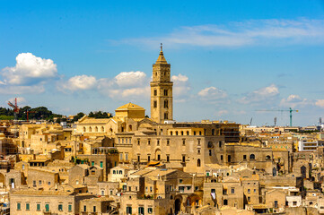 Obraz premium It's Cathedral of Matera, Puglia, Italy. The Sassi and the Park of the Rupestrian Churches of Matera. UNESCO World Heritage