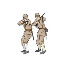 Obraz premium Japanese troops retro illustrations white background