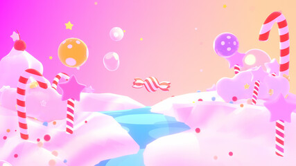 Cartoon sweet candy land. 3d rendering picture.