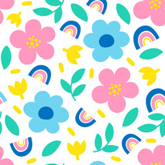 Fototapeta na wymiar Seamless pattern with flowers on white background. Vector