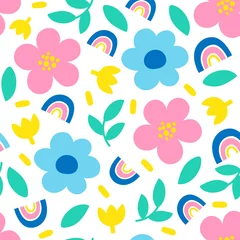 Foto op Canvas Seamless pattern with flowers on white background. Vector © 210484kate