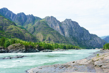 Naklejka na ściany i meble Katun river in the Altai mountains, Russia