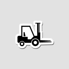 Forklift solid sticker icon isolated on gray background