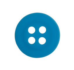 Blue plastic sewing button isolated on white