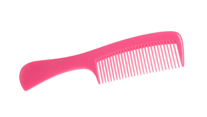 New pink hair comb isolated on white, top view