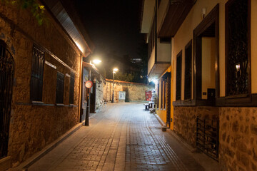 Street of old town Kaleici, Antalya Turkey at night time