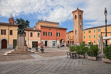 Bagnacavallo, Ravenna, Emilia-Romagna, Italy: the town's main square with the ancient tower of the...