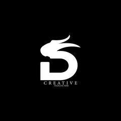 The Rhinoceros Hornbill head concept simple flat D letter logo design