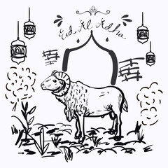 Sheep handwritten. Eid al adha concept vector