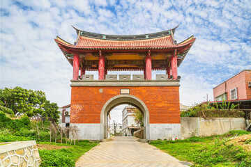 West gate of ancient kinmen city in taiwan. the translation of the chinese text is 