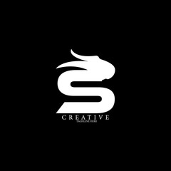 The Rhinoceros Hornbill head concept simple flat S letter logo design