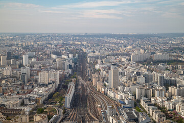 Fototapeta na wymiar Aerial view from Tour Montparnasse at the city of Paris