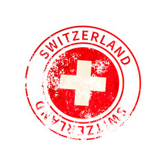 Switzerland sign, vintage grunge imprint with flag on white