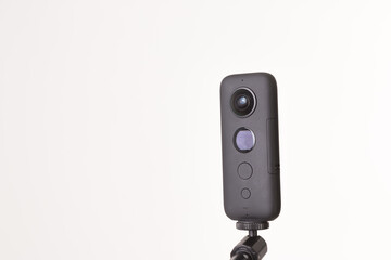 360 angle camera on white background close up