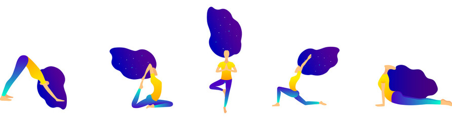 Woman yoga poses set, meditation