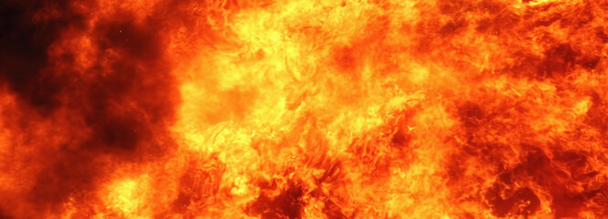 Background of fire as a symbol of hell and eternal torment. Horizontal image.