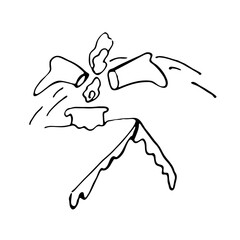 Boots fly through the roof. Traditional vintage Ukrainian fortune-telling for Christmas. Hand-drawn vector doodle sketch isolated on white background. Long-standing beliefs of Ukrainians.