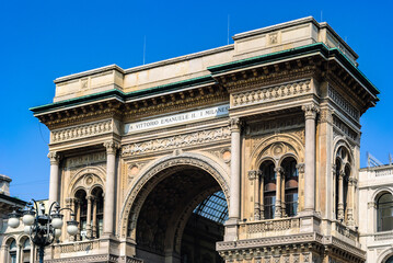 Fototapeta na wymiar It's Arch at the Duomo Square in Milan, Italy dedicated to Vitto