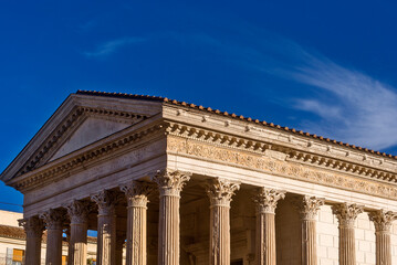 Court house, imposing neoclassical monument  with a colonnade in Nimes, France