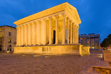 Court house, imposing neoclassical monument  with a colonnade in Nimes, France