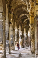 Details of Ancient Roman Amphitheater in Nimes, France