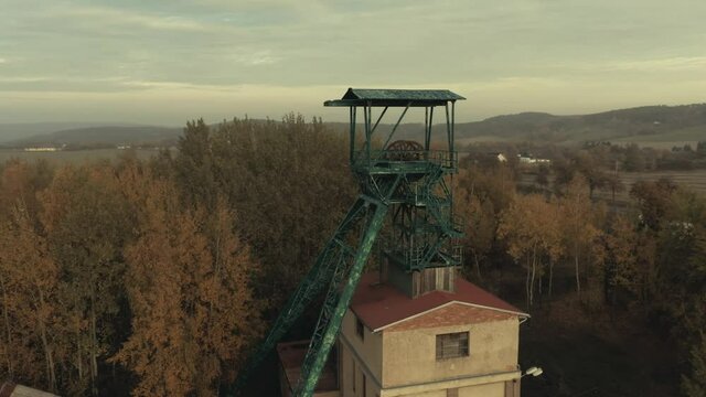 Winding tower of old underground mine. Coal mining in Czech Republic.