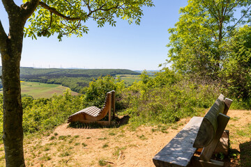 Scenic view from the Lemberg at landscape with  wooden bench