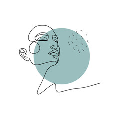 Abstract composition of geometric elements and a female linear portrait. Contour drawing and abstract lines, shapes.Minimalist style. Stock vector illustration.