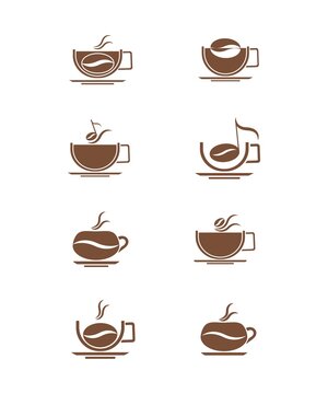 
Set of stylized, coffee cups. Silhouette image on a white background. Design element. Vector graphics.