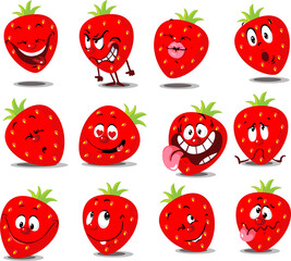 Strawberry Emoticon - Flat Vector Illustration with Many Expression