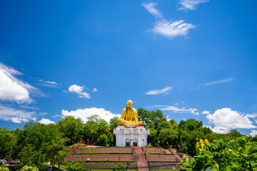 Fototapeta na wymiar Khruba Sriwichai Monument at Wat Pra Thad Doi Ti, the famous temple in Lamphun province, Northern Thailand..