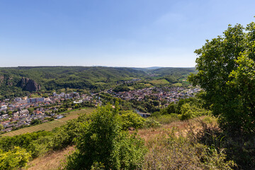 Fototapeta na wymiar High angle view from the Rotenfels of Bad Muenster am Stein Ebernburg