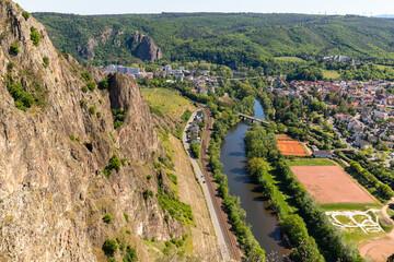 High angle view from the Rotenfels of Bad Muenster am Stein Ebernburg