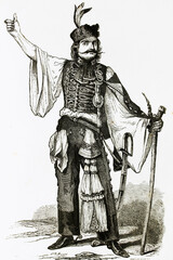 Fototapeta premium Hngary revolution. Un Kortes, or electoral representative. Antique illustration. 1856.