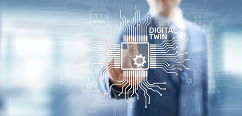 Digital twin business and industrial process modelling. innovation and optimisation. - obrazy, fototapety, plakaty
